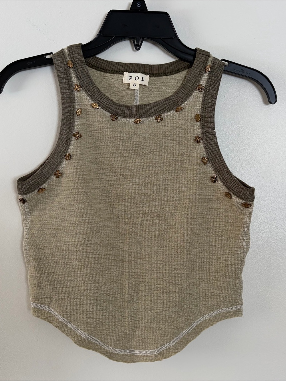 POL sleeveless beaded tank top in olive and taupe - Picture 1 of 6
